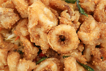 Thai style salted squid calamari fried with salted egg batter