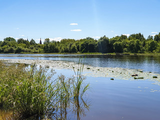 The Golden ring of Russia. Sunny summer day in Yaroslavl. Bank of the Kotorosl river.