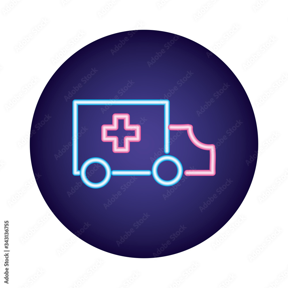 Sticker ambulance car neon style icon