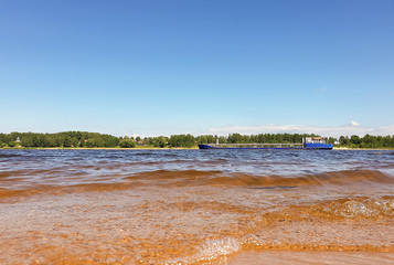 Oil tankers on the ship's course on the Volga near Rybinsk.