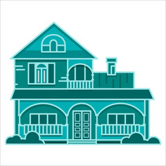 Country house in the Victorian style. Vector simple flat illustration on a white background.