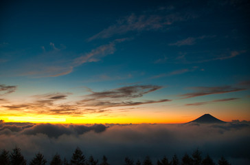 富士山, 雲海, 朝焼, 風景, 日の出