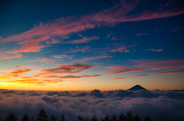 富士山, 雲海, 朝焼, 風景, 日の出