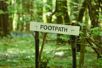 Springtime Woodlands footpath sign.