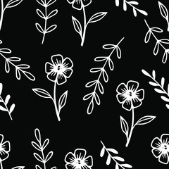 Seamless pattern with hand drawn flowers and leaves Illustration in doodle style for wedding decoration, card, greeting, print and other floral vintage design.