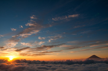 富士山, 雲海, 朝焼, 風景, 日の出