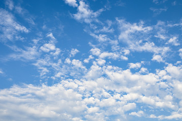 Blue sky with soft white cloudy atmosphere is clear and clean.