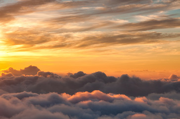 日の出, 空, 雲海, 雲, 太陽, 自然, オレンジ, 風景, 赤
