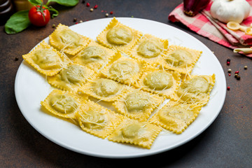 Yellow Italian ravioli with meat