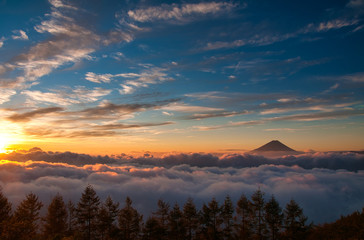 富士山　雲海　朝焼　青空　広大　風景