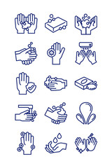 bundle of hands washing line style icons