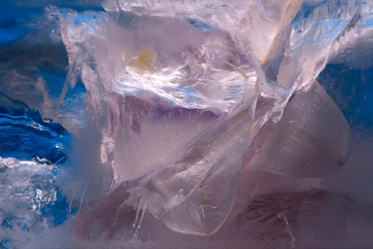Background of  lily  flower   in ice   with air bubbles.