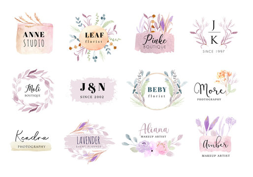 Premade Logo Soft Pastel Floral And Brush Stroke Watercolor Collection