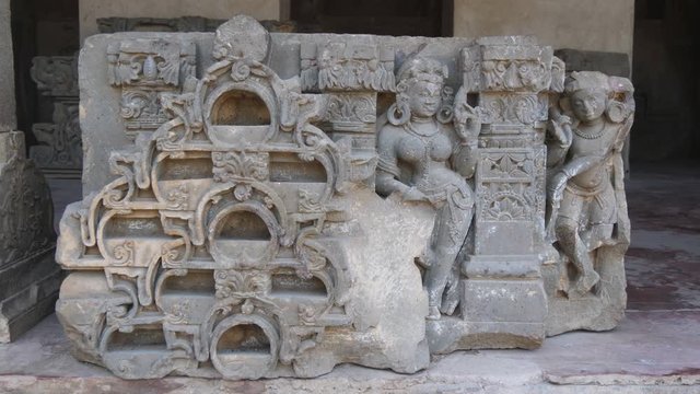 stone carving at chand baori india step-well at the village of abhaneri in rajasthan, india