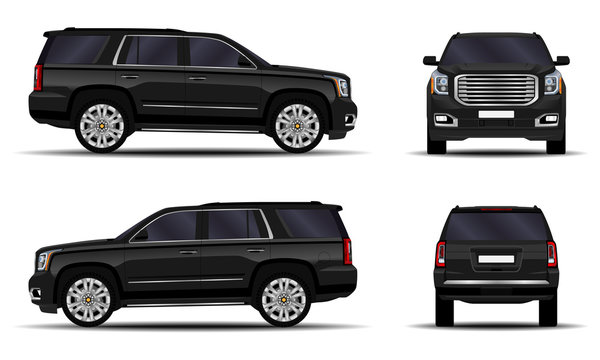 Realistic SUV Car. Front View; Side View; Back View.