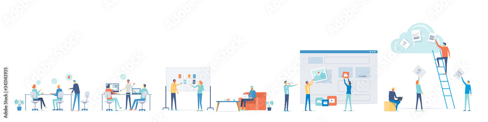 Poster flat vector business team working and project collaboration process meeting concept