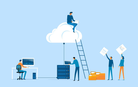  business technology storage cloud computing service concept with administrator team working on cloud