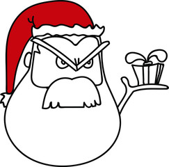 Santa Claus head vector with a hand holding a gift. Santa Christmas art.