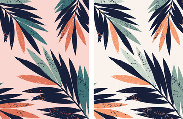 Vector seamless tropical pattern with palm leaves on a light background.