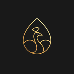 Elegant line peacock logo with diamond for jewelry, fashion, beauty company. Luxury simple decorative bird, peafowl in drop logo