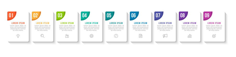 Minimal infographic template design with numbers 9 options or steps.