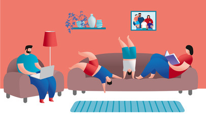 Quarantine self-isolation. The family at home.