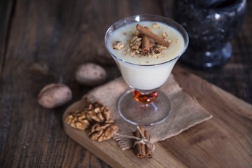 .rice pudding on the wooden background