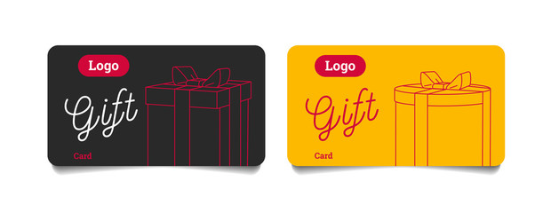 Vector gift voucher set of template with gift boxes of square and round shapes. Design concept for gift coupon, invitation, certificate, flyer, banner.