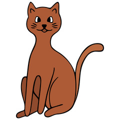 Cat. Red color. Colored vector illustration. Isolated background. Cartoon style. Lovely pet. A purring creature with a mustache. Fluffy animal. The tailed robber. Hand drawing. Idea for web design.