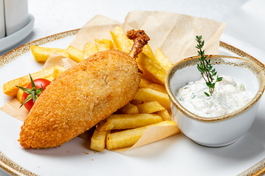 chicken Kiev cutlet with french fries
