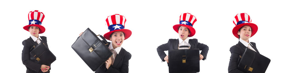 Woman businessman with american symbols