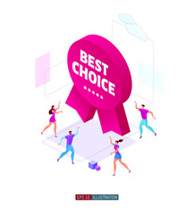 Trendy flat illustration. Customers around product promotion banner. Best choice. Template for your design works. Vector illustration.