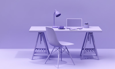 laptop on desk work space mockup 3d render