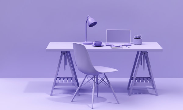 laptop on desk work space mockup 3d render