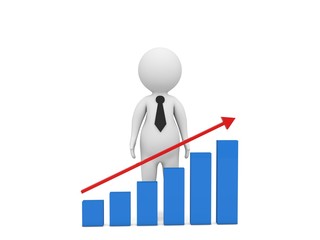 3d character businessman and growth graph on a white background. 3d render illustration.