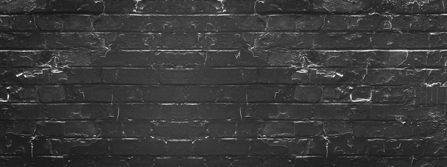 Dark black anthracite gray damaged rustic brick wall texture banner panorama 