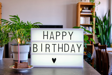 Happy Birthday written with cinema letters on a lightbox. Happy Birthday Sign.