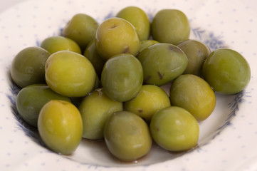 Olives on a plate in macro view