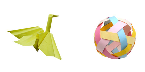 A yellow origami bird isolated white