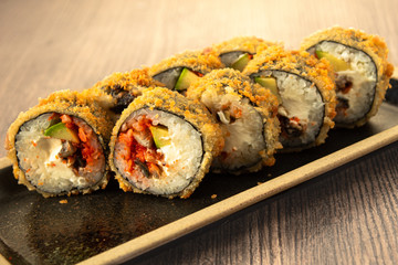 Sushi, sun-like rolls.