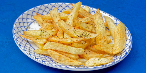 delicious hand cut french fries plate close up