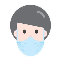 Fototapeta premium Person wearing breathing mask. Healthcare protection. Human character design. Woman. Vector. Sickness prevention. Campaign. Advice on protective respiratory mask. Covid-19. Avoid virus.