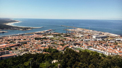 Naklejka na ściany i meble Aerial view of Viana do Castelo, from the top of Santa Luzia Sanctuary, Portgual
