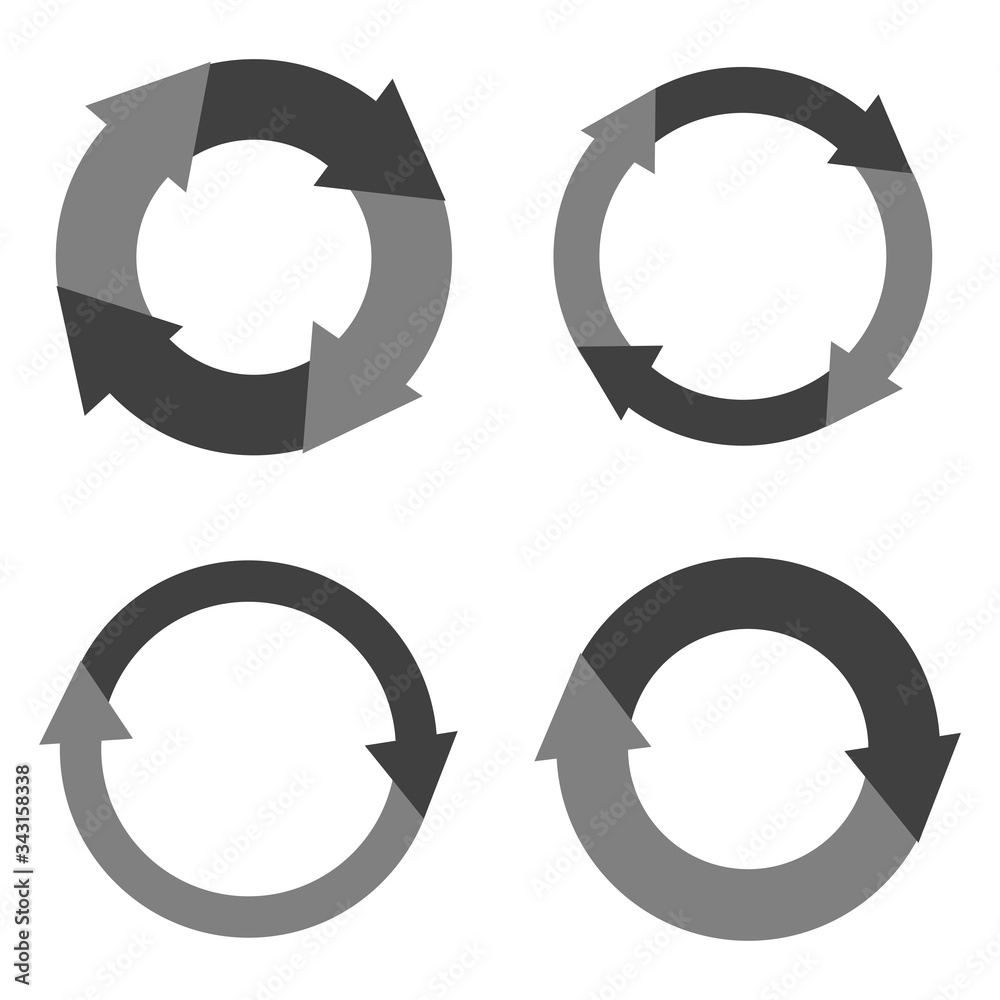 Poster four circles with arrows in black and gray. the idea of a circular motion with a variegated design. 