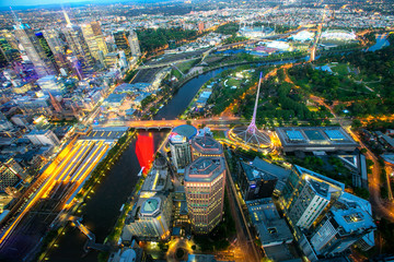 Fototapeta premium Aerial view of downtown Melbourne from Skydeck Eureka Tower