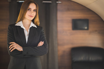 Attractive woman in private jet