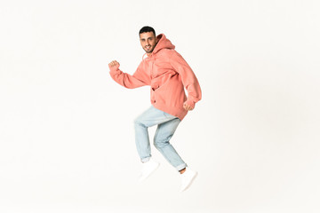 Man dancing street dance style over isolated white background