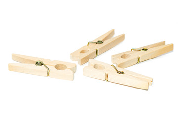 Set wooden clothespins, isolated on white background, clipping path