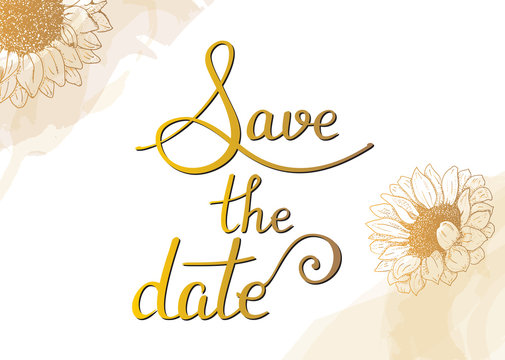Save the date, vector wedding or birthday invitation card, a design template suitable for hot foil stamping, with lettering and elegant flowers
