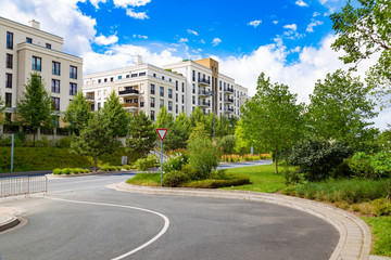 Frankfurt am Main, Germany , Europaviertel ( European quarter)  : street of new residential quarter